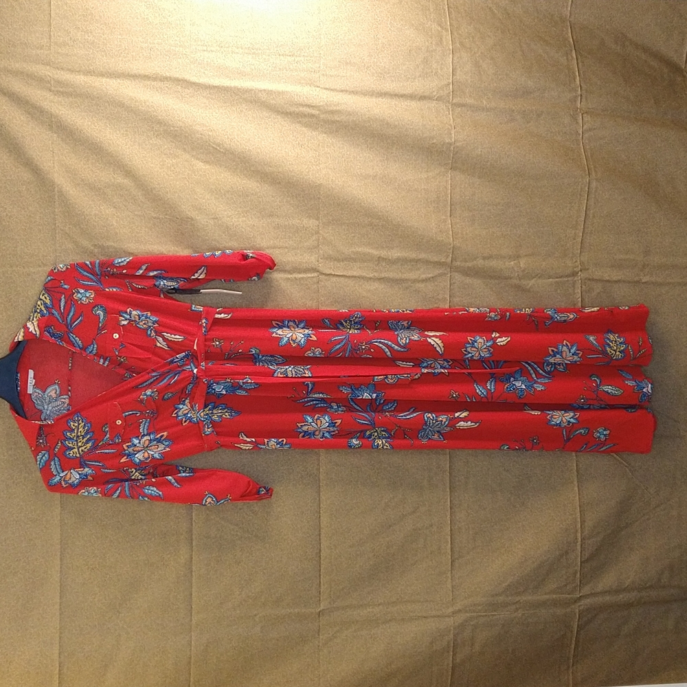 Women Red Belted Long Dress Size: L